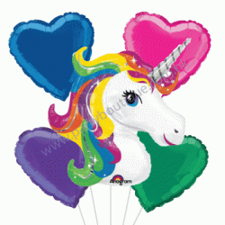 Rainbow Unicorn Foil Balloon Bouquet of 5 (with weight)