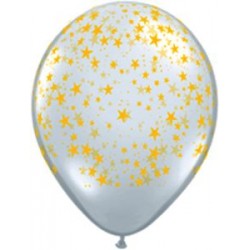 11" Round Gold Stars on Clear Latex Balloon (with helium)