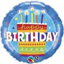 Birthday Cake Blue 18" Foil Balloon