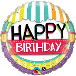 Birthday Striped Awning 18" Foil Balloon