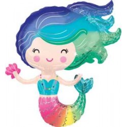 Mermaid Colorful Shape Foil Balloon - 29"W x 30"H