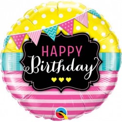 Birthday Pennants & Pink Stripes 18" Foil Balloon