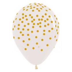 11" Round Gold Confetti On Crystal Clear Latex Balloon (with helium)