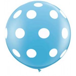 36" Round Big Polka Dots Pale Blue Latex Balloon (with helium)