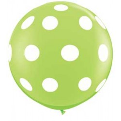 36" Round Big Polka Dots Lime Green Latex Balloon (with helium)
