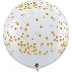 36" Round Gold Confetti Dots Diamond Clear Latex Balloon (with helium)