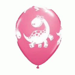 11" Round Rose Cute Cuddly Dinosaurs Latex Balloon (with helium)