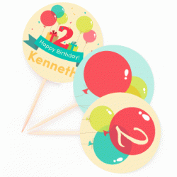  Personalized Balloon Party 2" Cupcake Topper, 12pcs