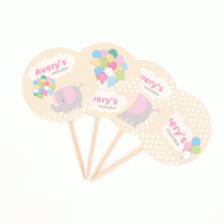  Personalized Elephant Baby Girl 2" Cupcake Topper, 12pcs