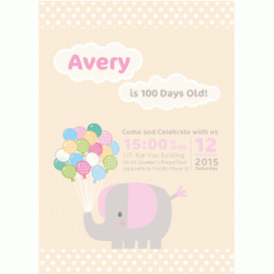  Personalized Elephant Baby Girl 5" x 7" Invitation Card with Envelope, 12pcs