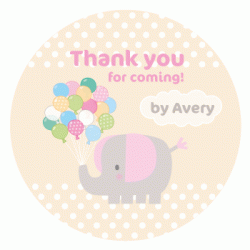  Personalized Elephant Baby Girl 3" Circle Sticker, 12pcs 