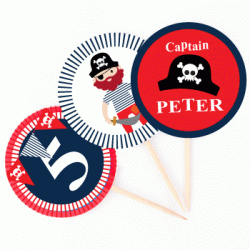  Personalized Pirate Captain 2" Cupcake Topper, 12pcs