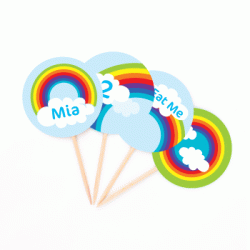  Personalized Rainbow 2" Cupcake Topper, 12pcs