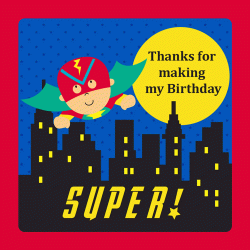  Personalized Superhero 3" Square Sticker, 12pcs