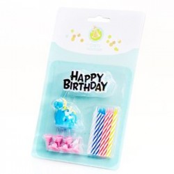 Birthday Cake Topper & Blue Dino Candle Set