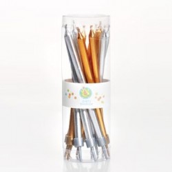 Gold & Silver Candles with Holder, 12 pcs