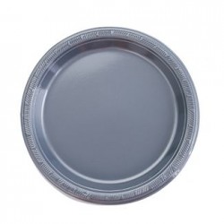 Silver 7" Plastic Plate, 15pcs