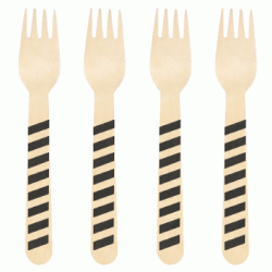 Wooden Fork - Black Stripes, 10pcs