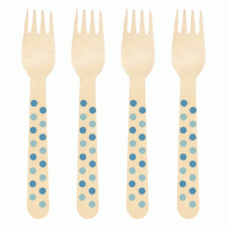 Wooden Fork - Malibu Blue & Light Blue Dots, 10pcs