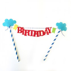 Cake Topper with Paper Straw - Birthday with Clouds