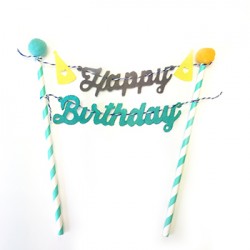 蛋糕裝飾 - 薄荷綠Happy Birthday