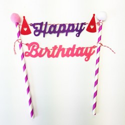 蛋糕裝飾 - 粉紫Happy Birthday