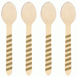 Wooden Spoon - Metallic Gold Stripes, 10pcs