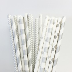 Paper Straw Assortment - Shimmering Silver, 25pcs