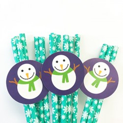 Paper Straw with Tags - Snowman, 25pcs