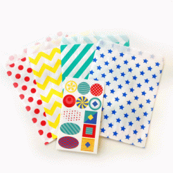  Paper Treat Bag in 4 Assorted Designs with Stickers, 12 pcs