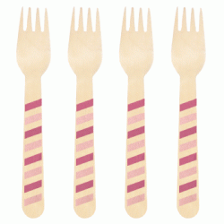 Wooden Fork - Hot Pink & Light Pink Stripes, 10pcs