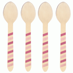 Wooden Spoon - Hot Pink & Light Pink Stripes, 10pcs