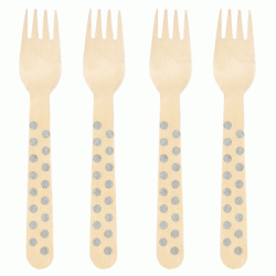 Wooden Fork - Metallic Silver Dots, 10pcs