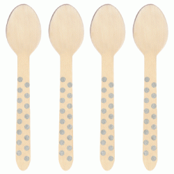 Wooden Spoon - Metallic Silver Dots, 10pcs