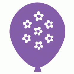  11" Round Latex White Flowers on Purple Deco Balloon (with helium)