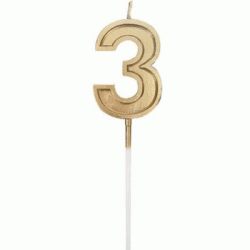 Number Candle - Number 3 Gold