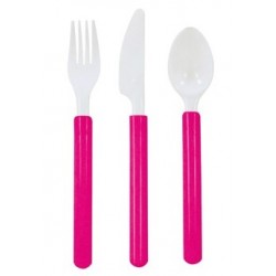 Plastic Duo Cutlery Combo - Hot Magenta, 24pcs