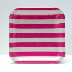 White & Pink Stripes 7" Paper Plate, 12pcs