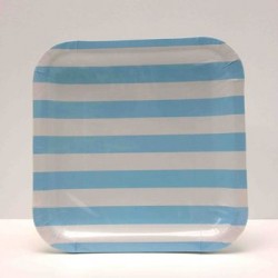 White & Blue Stripes 7" Paper Plate, 12pcs