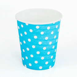 White Polka Dots on Light Blue 7oz Paper Cup, 12pcs 
