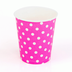 White Polka Dots on Hot Pink 7oz Paper Cup, 12pcs