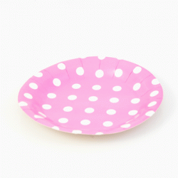 White Polka Dots on Pink 7" Paper Plate, 12pcs 