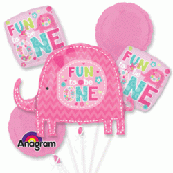 大象1歲慶生鋁箔氣球組合 - 5個(連氣球座)
