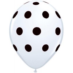 11" Round Big Black Polka Dots White Latex Balloon (with helium)