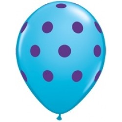 11" Round Big Violet Polka Dots Pale Blue Latex Balloon (with helium)