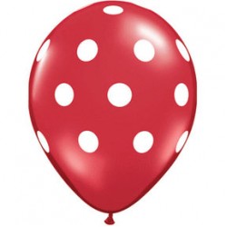 11" Round Big White Polka Dots Ruby Red Latex Balloon (with helium)