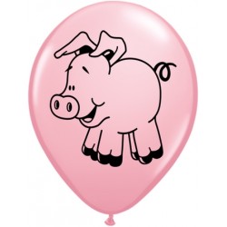 11" Round Farm Animal - Piggy Latex Balloon (with helium)