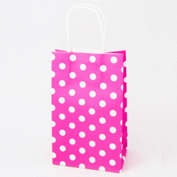 Paper Gift Bag - White Polka Dots on Rose Red, 10pcs