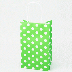 Paper Gift Bag - White Polka Dots on Light Green, 10pcs 