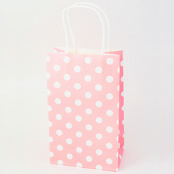 Paper Gift Bag - White Polka Dots on Pink, 10pcs 
